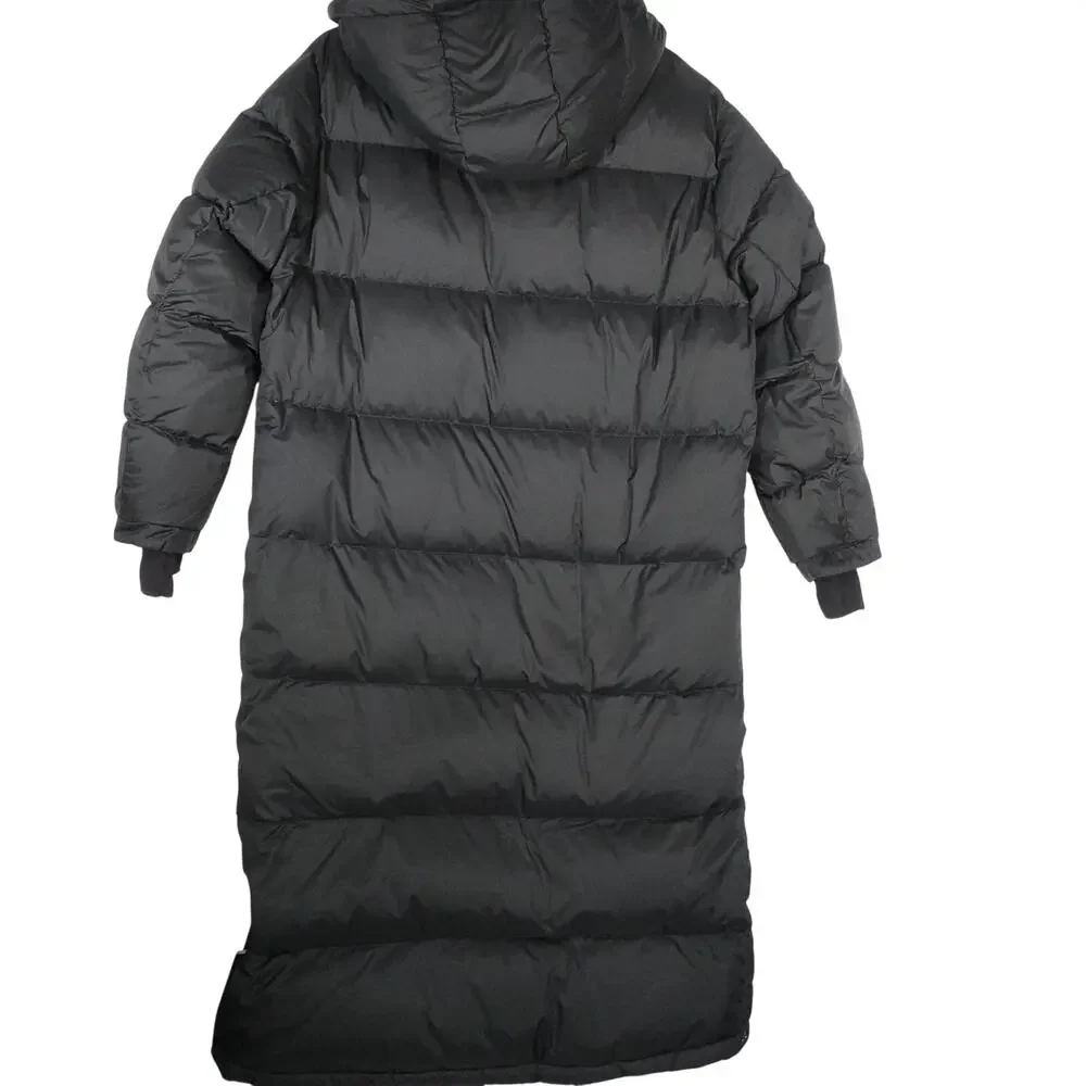 Quince Women's Large Responsible Down Long Puffer Jacket Hooded Black $200 Retro